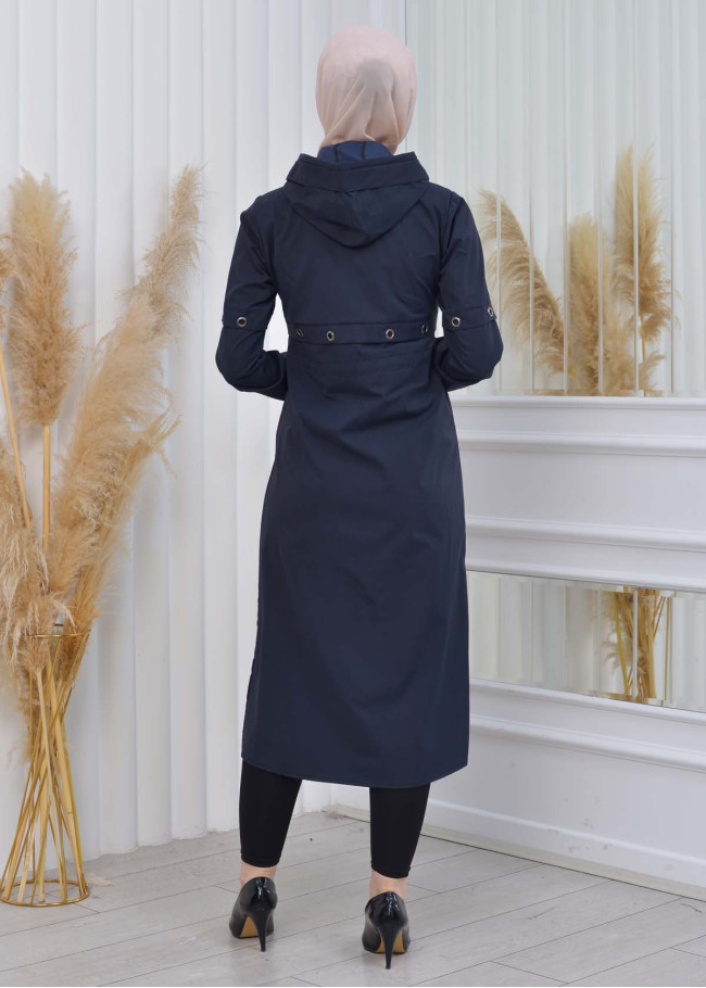 ترانشكوت نسائي قصير حلقات مع كبيشون  1107 Lacivert