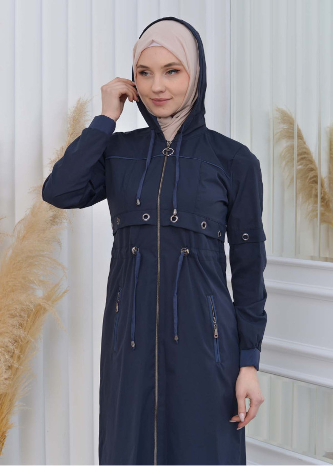 ترانشكوت نسائي قصير حلقات مع كبيشون  1107 Lacivert