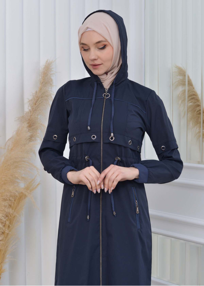 ترانشكوت نسائي قصير حلقات مع كبيشون  1107 Lacivert