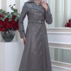 1334 ترانشكوت نسائي جلد مع حزام Koyu gri