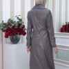 1334 ترانشكوت نسائي جلد مع حزام Koyu gri