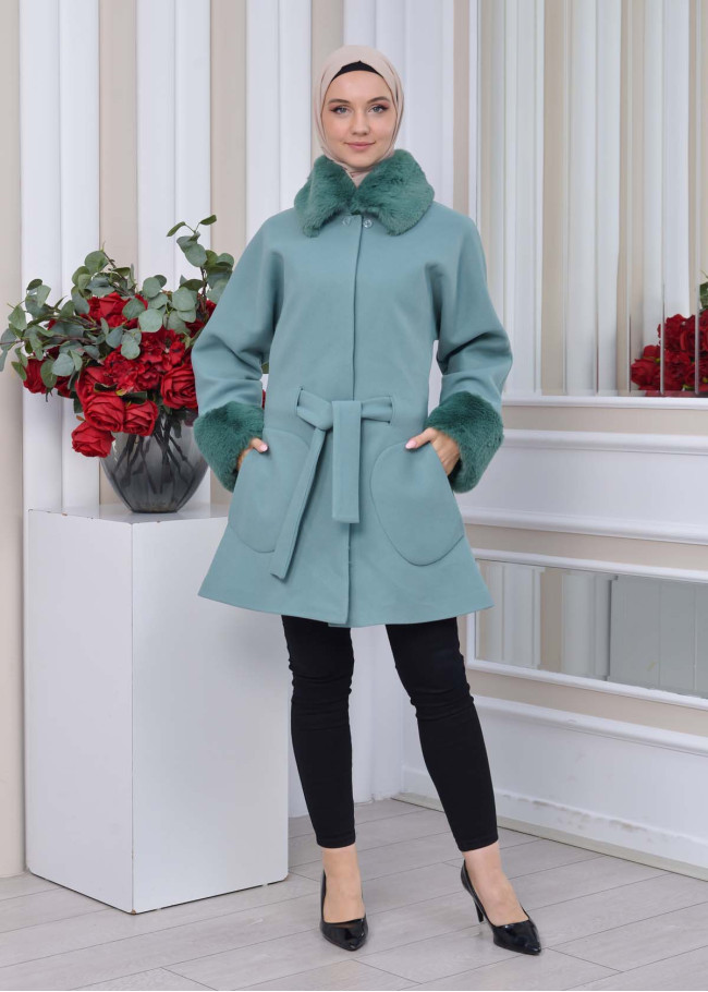 Yakası ve Kol Ağzı Seyyar Kürklü Kısa Kaban 1335 mint