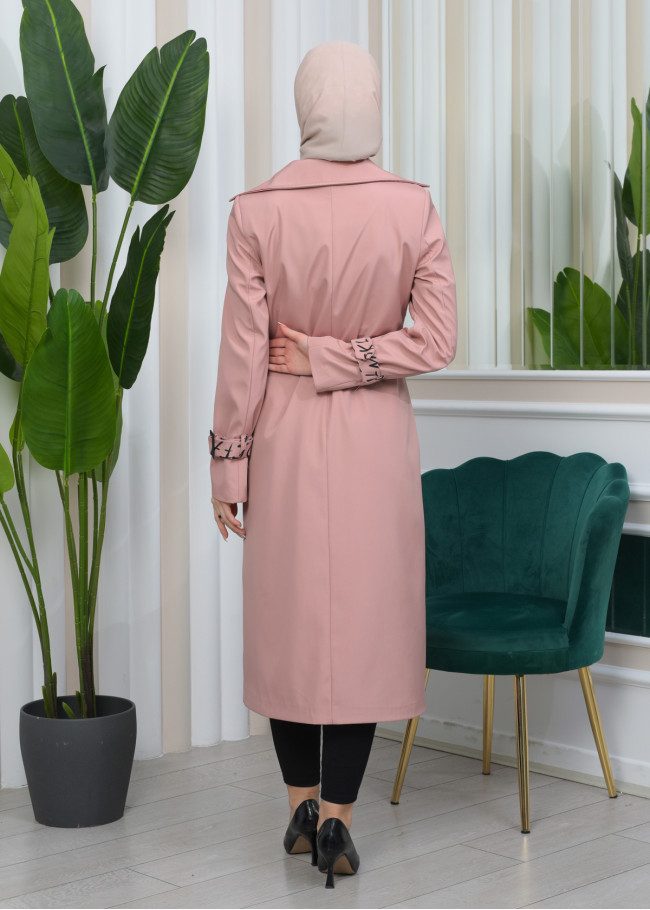 KUŞAKLI PARAŞÜT KADIN KIŞLIK BASKILI TRENÇKOT 1342 Pembe