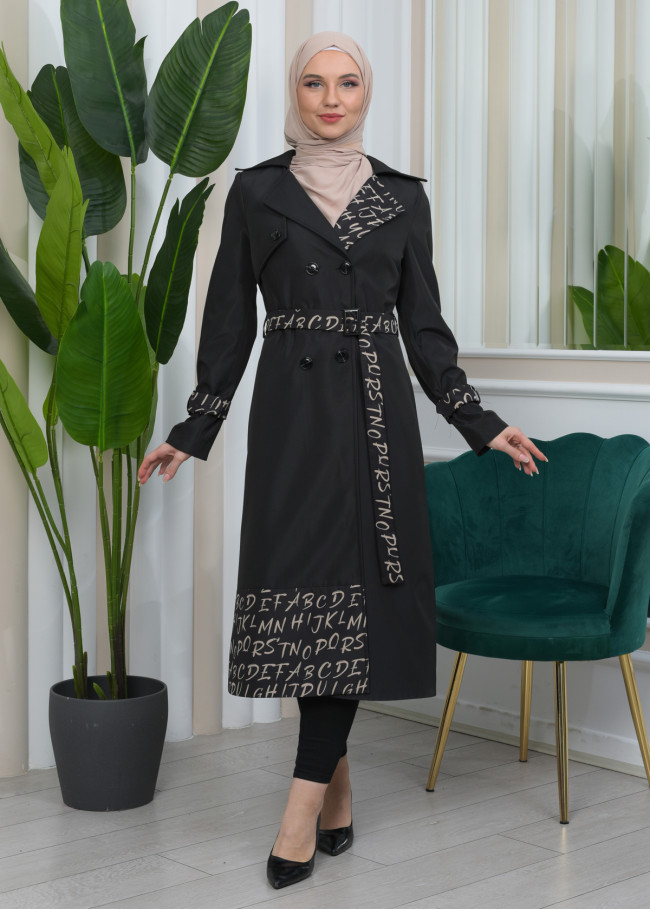 BELT PARACHUTE WOMEN'S WINTER  TRENCH COAT 1342 Siyah