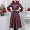 HOODED FUR SLEEVE BELT LEATHER TRENCH COAT 1350 Bordo
