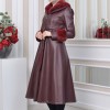 HOODED FUR SLEEVE BELT LEATHER TRENCH COAT 1350 Bordo