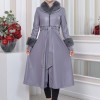 HOODED FUR SLEEVE BELT LEATHER TRENCH COAT 1350 Gri