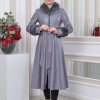 HOODED FUR SLEEVE BELT LEATHER TRENCH COAT 1350 Gri
