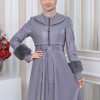 HOODED FUR SLEEVE BELT LEATHER TRENCH COAT 1350 Gri