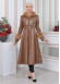 HOODED FUR SLEEVE BELT LEATHER TRENCH COAT 1350 taba