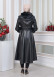 HOODED FUR SLEEVE BELT LEATHER TRENCH COAT 1350 Siyah