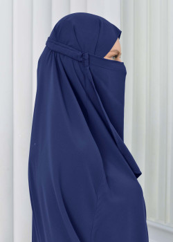 سدال شرعي قطعتين قماش المدينة بكبيشون مدمج وأكمام زم (شرشف , جلباب شرعي) 822 - كحلي