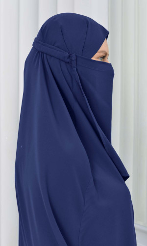 سدال شرعي قطعتين قماش المدينة بكبيشون مدمج وأكمام زم (شرشف , جلباب شرعي) 822 - كحلي