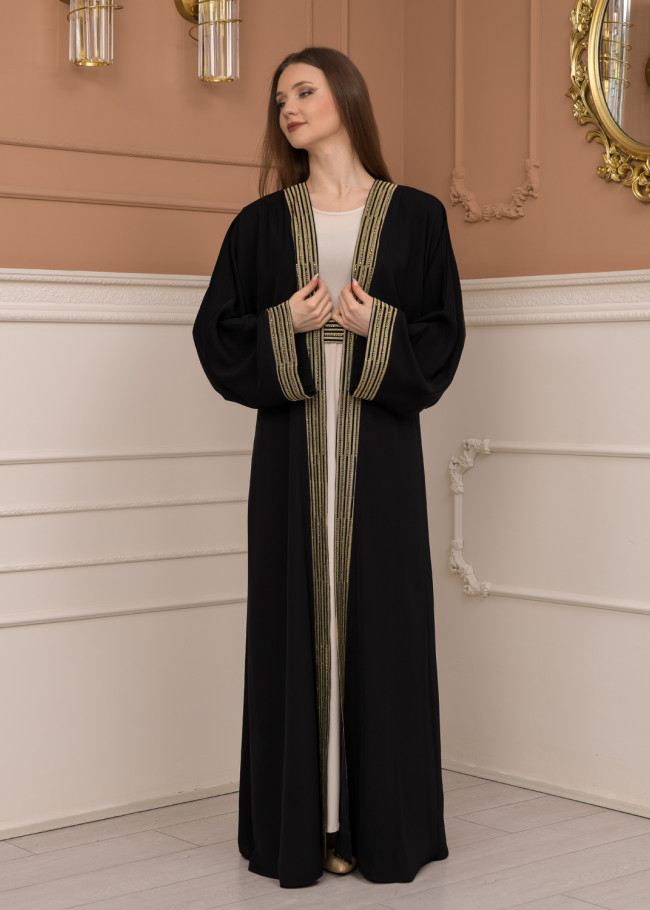 2-PIECE SET EMBROIDERED ABAYA AND DRESS 680 - black