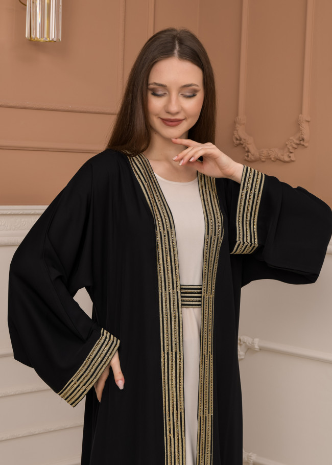 2-PIECE SET EMBROIDERED ABAYA AND DRESS 680 - black