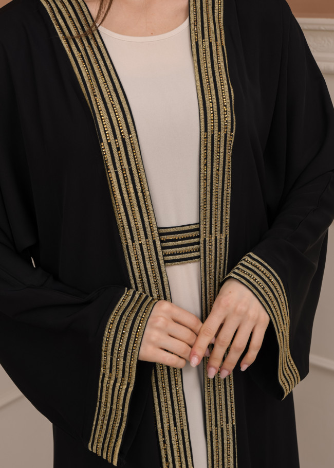 2-PIECE SET EMBROIDERED ABAYA AND DRESS 680 - black
