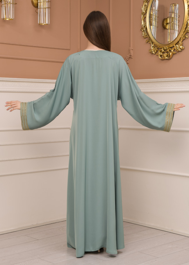2-PIECE SET EMBROIDERED ABAYA AND DRESS 680 - mint