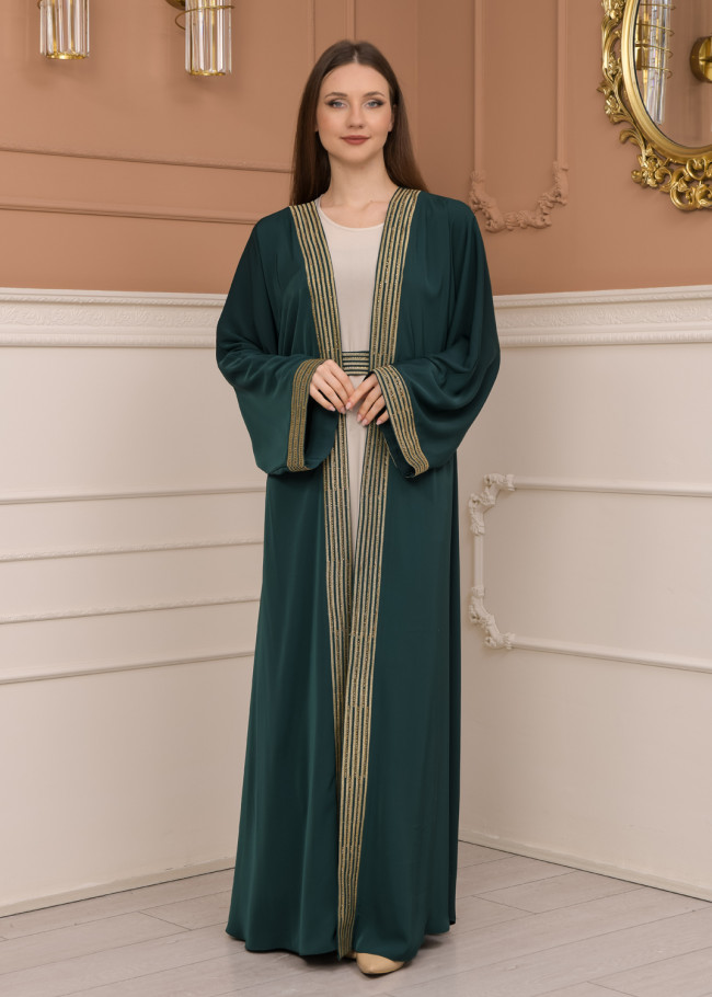 2-PIECE SET EMBROIDERED ABAYA AND DRESS 680 - green