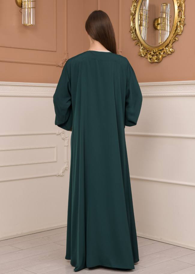 2-PIECE SET EMBROIDERED ABAYA AND DRESS 680 - green