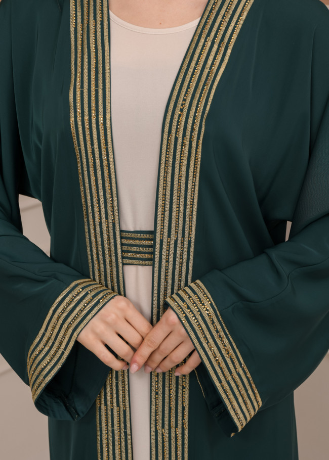 2-PIECE SET EMBROIDERED ABAYA AND DRESS 680 - green