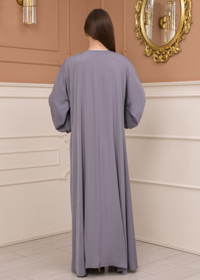2-PIECE SET EMBROIDERED ABAYA AND DRESS 680 - gray