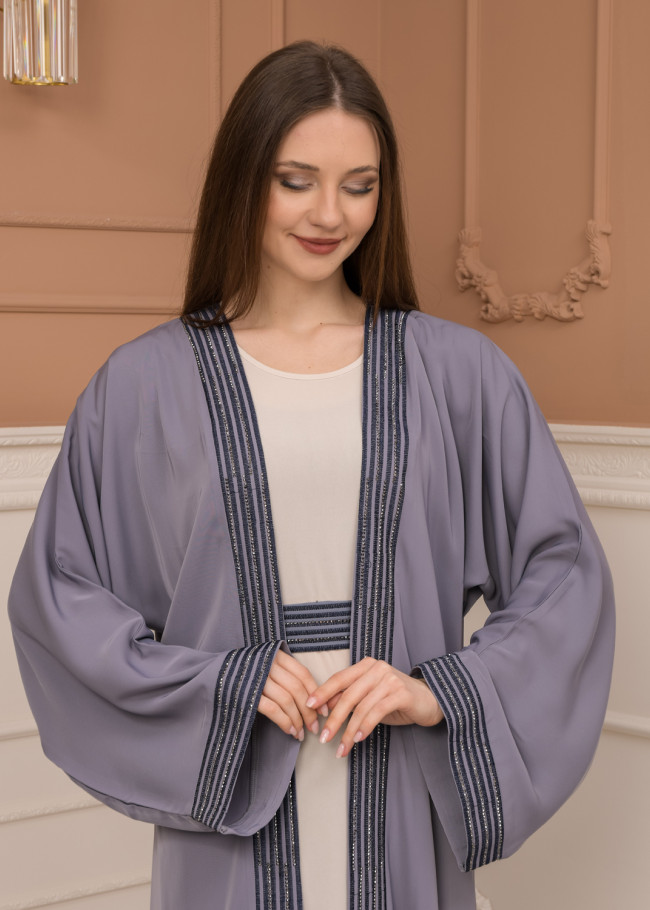 2-PIECE SET EMBROIDERED ABAYA AND DRESS 680 - gray