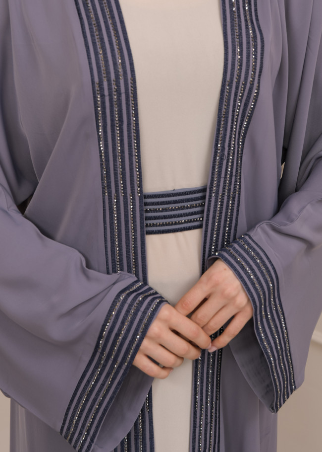 2-PIECE SET EMBROIDERED ABAYA AND DRESS 680 - gray