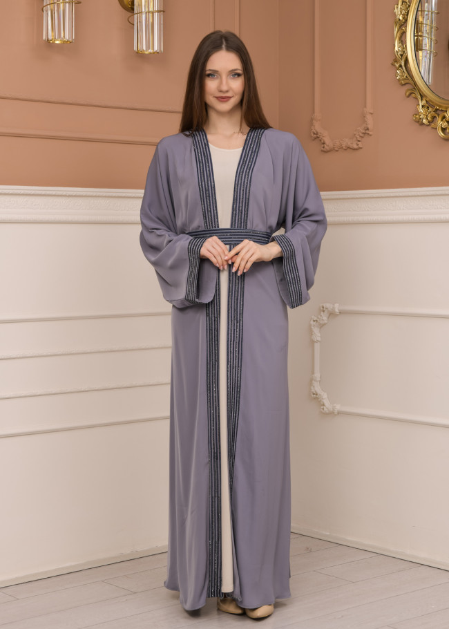 2-PIECE SET EMBROIDERED ABAYA AND DRESS 680 - gray