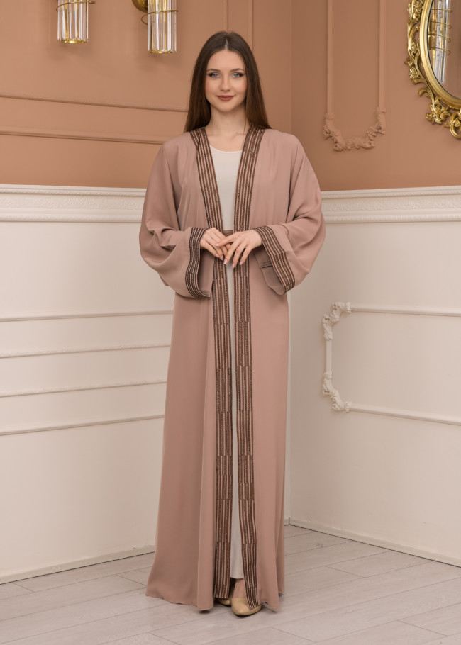 2-PIECE SET EMBROIDERED ABAYA AND DRESS 680 - beige