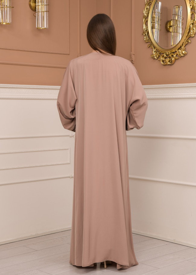 2-PIECE SET EMBROIDERED ABAYA AND DRESS 680 - beige