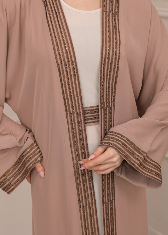 2-PIECE SET EMBROIDERED ABAYA AND DRESS 680 - beige