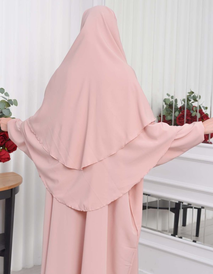 Muslim Wear Hijab Dresses , Womens Clothes Butterfly Hijab Set 2 Pieces 826 - powder pink/ dusty pink