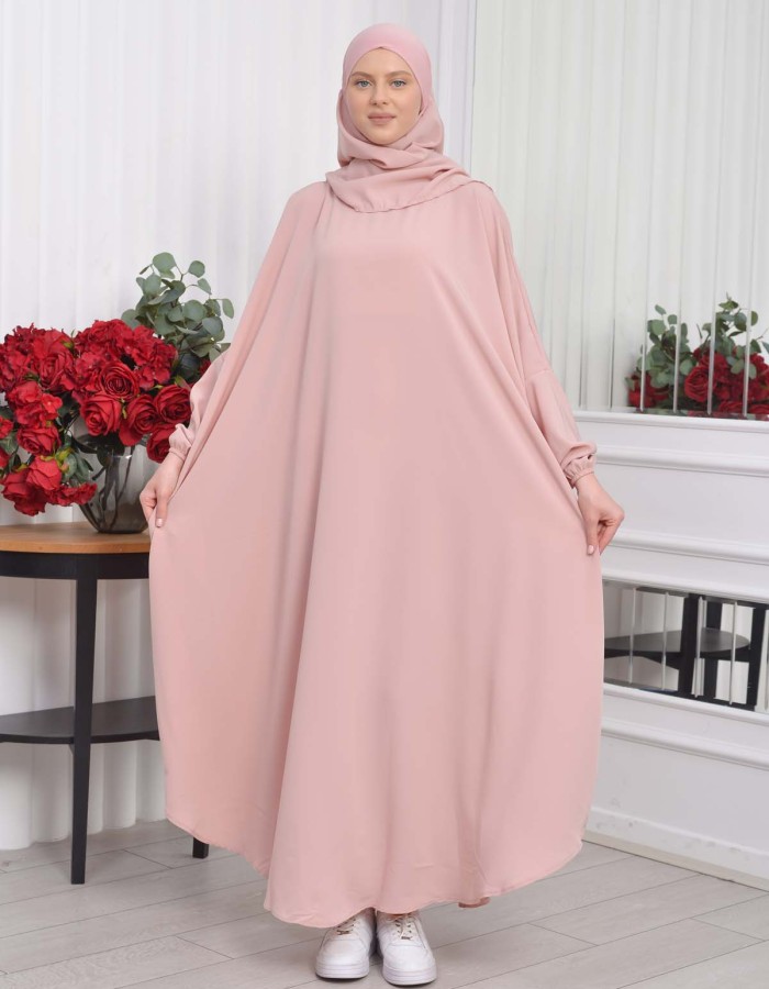 Muslim Wear Hijab Dresses , Womens Clothes Butterfly Hijab Set 2 Pieces 826 - powder pink/ dusty pink