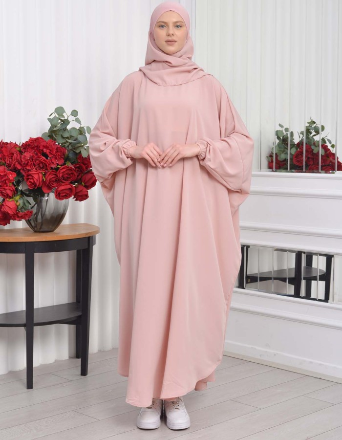 Muslim Wear Hijab Dresses , Womens Clothes Butterfly Hijab Set 2 Pieces 826 - powder pink/ dusty pink