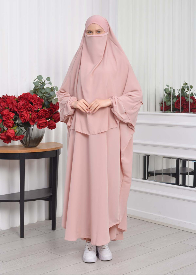 Muslim Wear Hijab Dresses , Women's Clothes Butterfly Hijab Set 2 Pieces 826 Pudra