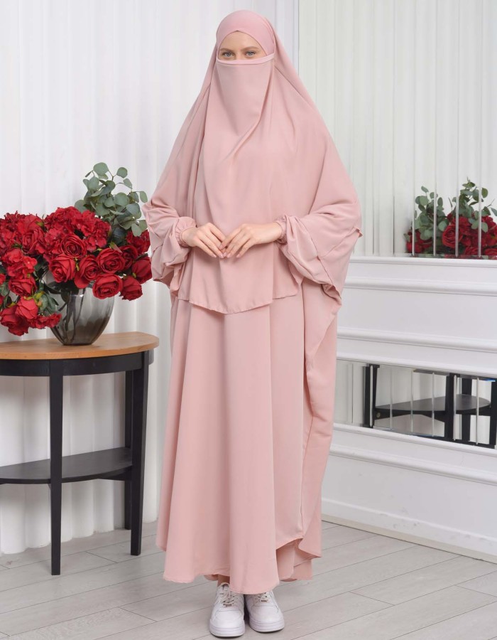 Muslim Wear Hijab Dresses , Womens Clothes Butterfly Hijab Set 2 Pieces 826 - powder pink/ dusty pink