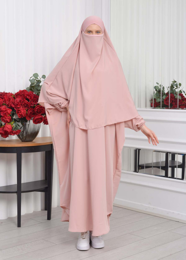 Muslim Wear Hijab Dresses , Women's Clothes Butterfly Hijab Set 2 Pieces 826 Pudra