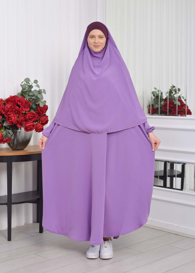 Muslim Wear Hijab Dresses , Women's Clothes Butterfly Hijab Set 2 Pieces 826 Lila