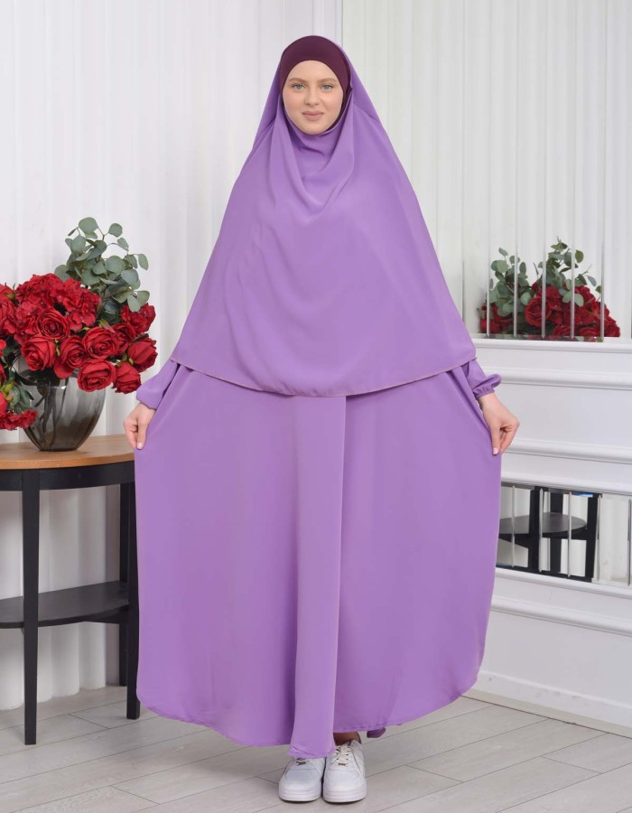 Muslim Wear Hijab Dresses , Womens Clothes Butterfly Hijab Set 2 Pieces 826 - lilac