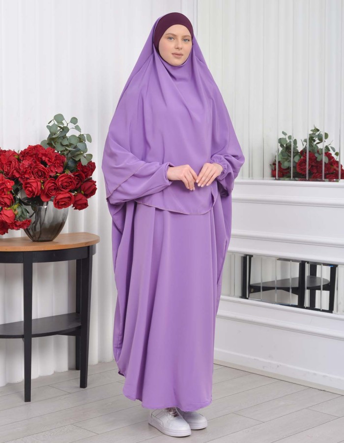 Muslim Wear Hijab Dresses , Womens Clothes Butterfly Hijab Set 2 Pieces 826 - lilac