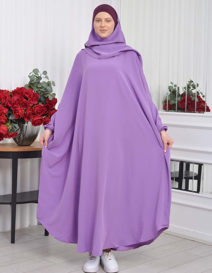 Muslim Wear Hijab Dresses , Womens Clothes Butterfly Hijab Set 2 Pieces 826 - lilac