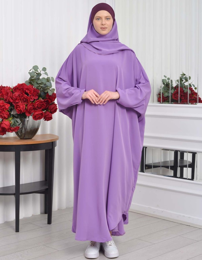 Muslim Wear Hijab Dresses , Womens Clothes Butterfly Hijab Set 2 Pieces 826 - lilac