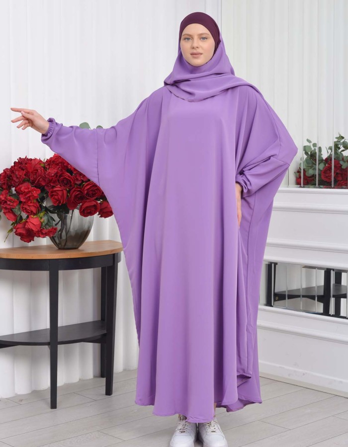 Muslim Wear Hijab Dresses , Womens Clothes Butterfly Hijab Set 2 Pieces 826 - lilac