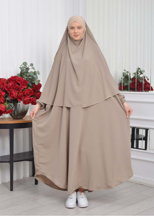 Muslim Wear Hijab Dresses , Women's Clothes Butterfly Hijab Set 2 Pieces 826 - light brown