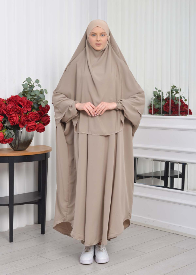 Muslim Wear Hijab Dresses , Women's Clothes Butterfly Hijab Set 2 Pieces 826 - light brown