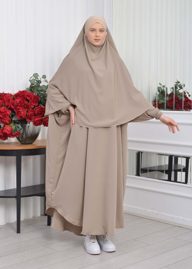 Muslim Wear Hijab Dresses , Women's Clothes Butterfly Hijab Set 2 Pieces 826 - light brown