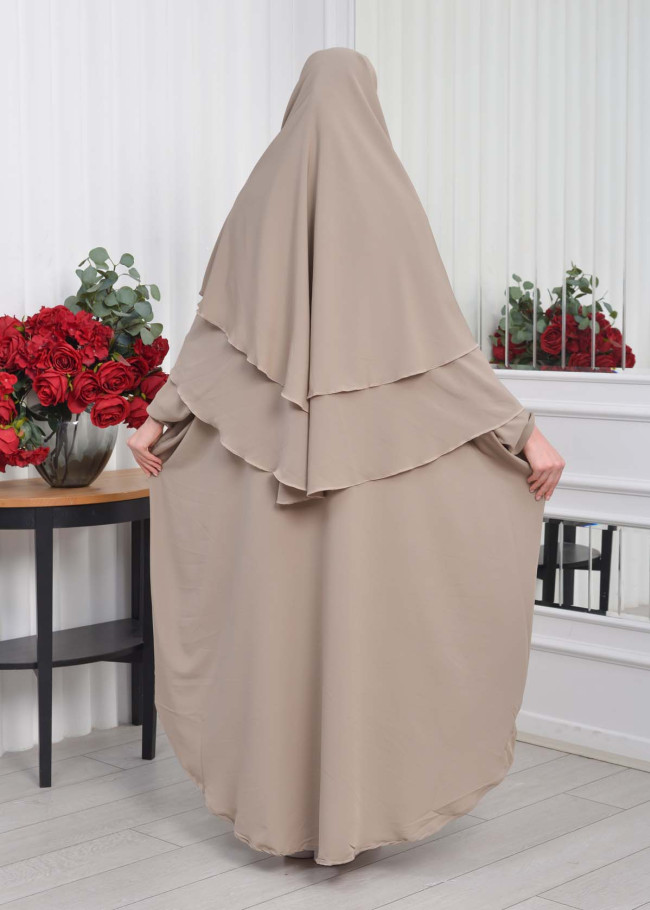 Muslim Wear Hijab Dresses , Women's Clothes Butterfly Hijab Set 2 Pieces 826 - light brown