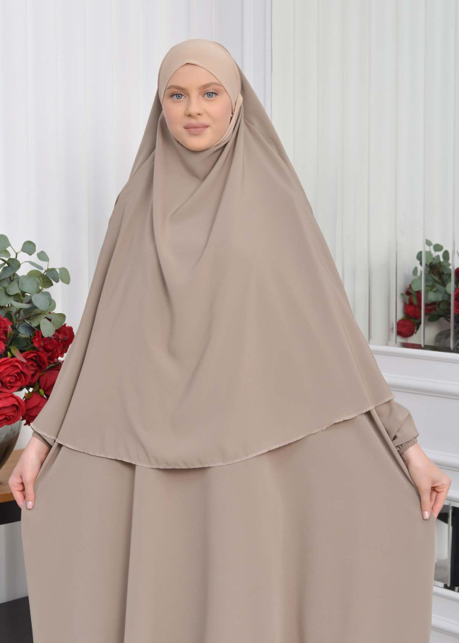 Muslim Wear Hijab Dresses , Women's Clothes Butterfly Hijab Set 2 Pieces 826 - light brown