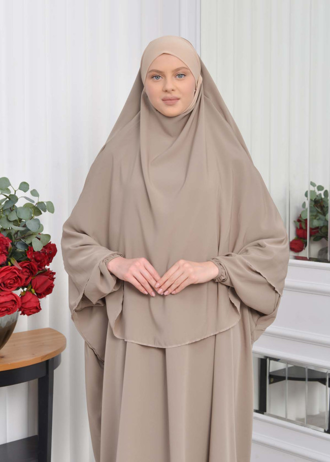 Muslim Wear Hijab Dresses , Women's Clothes Butterfly Hijab Set 2 Pieces 826 - light brown