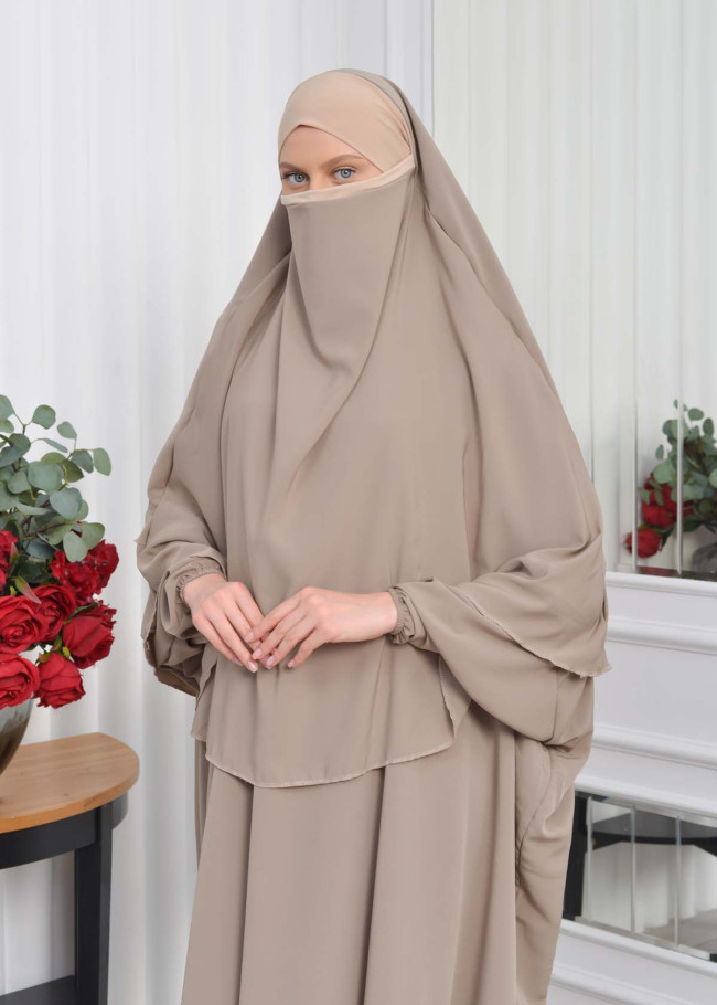 Muslim Wear Hijab Dresses , Women's Clothes Butterfly Hijab Set 2 Pieces 826 - light brown